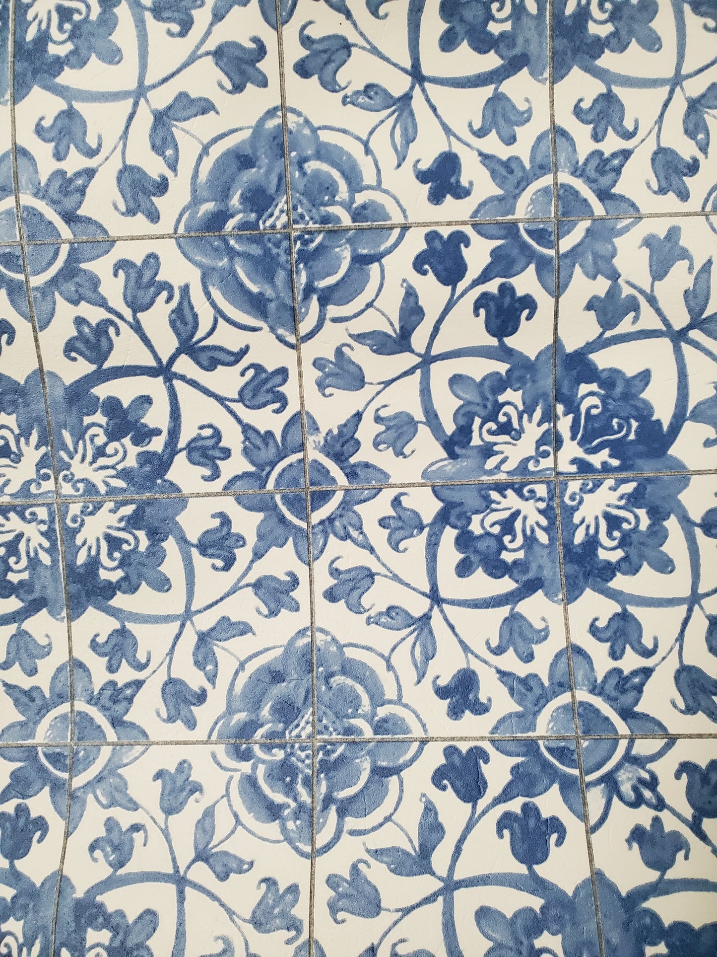 Papier peint - fleurs Bleu imitation carrelage (PP08)